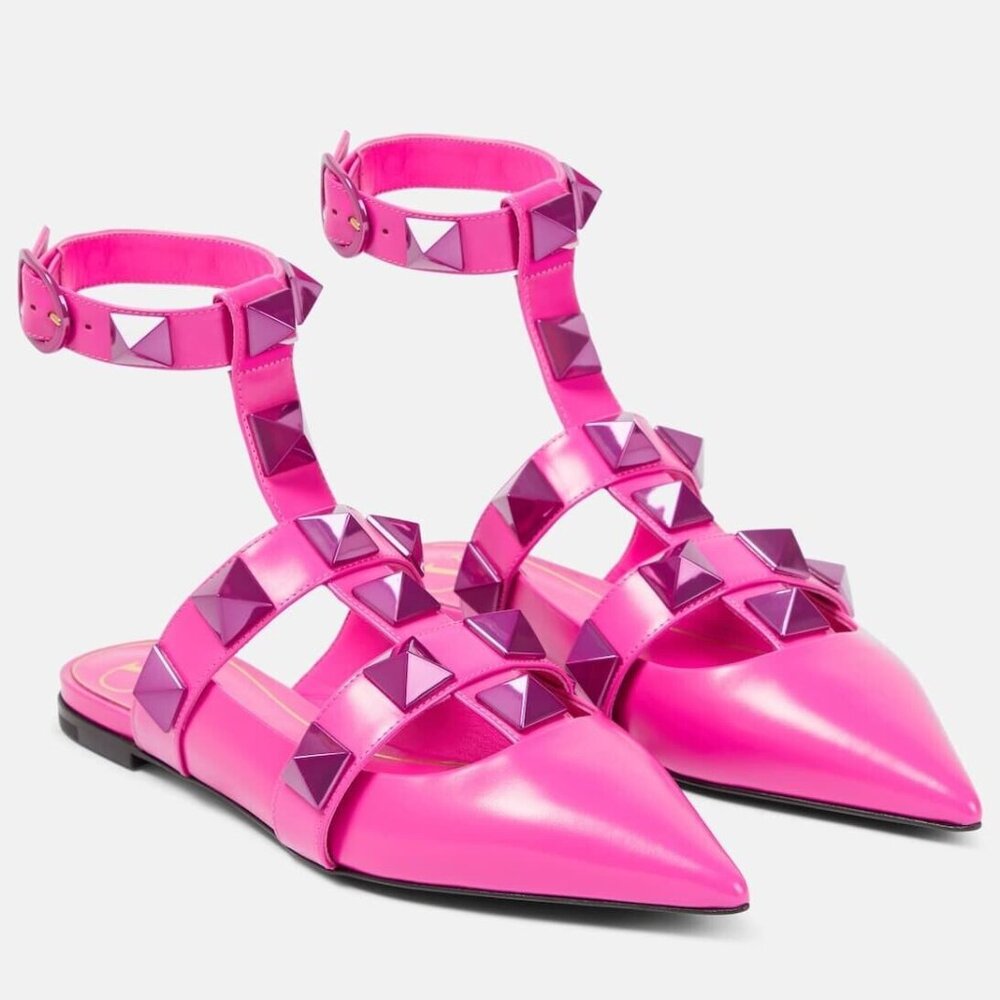 Valentino Garavani Roman Stud Ankle Strap Mule Vlogo Rockstud Cage Flat 36.5/ 38